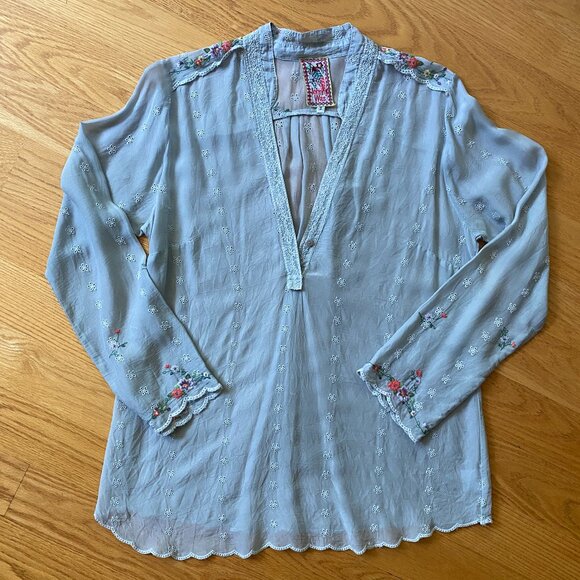 Johhny Was gray embroidered long sleeve tank top - Picture 1 of 9